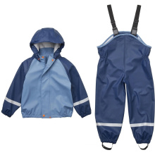 Kids blue reflective PU waterproof sets rain suit Children rainwear